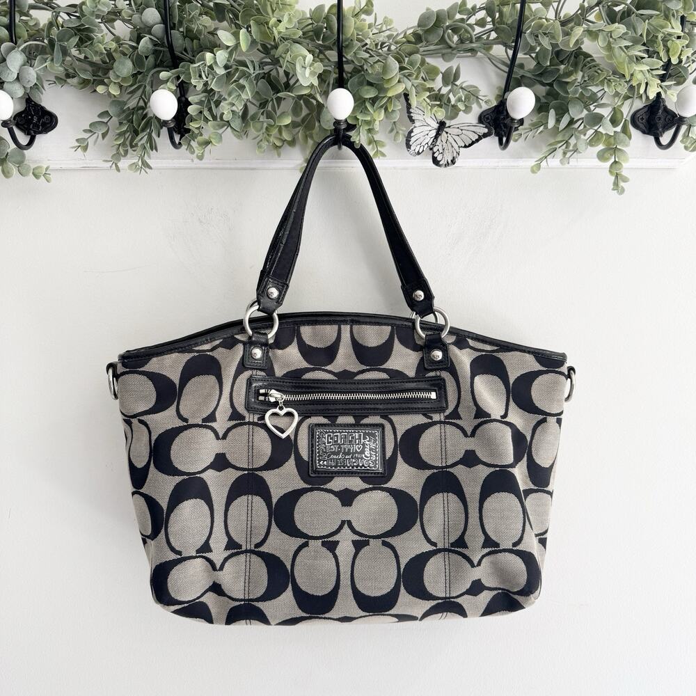 Vintage Coach Daisy Signature Logo Shoulder Bag Black Grey
